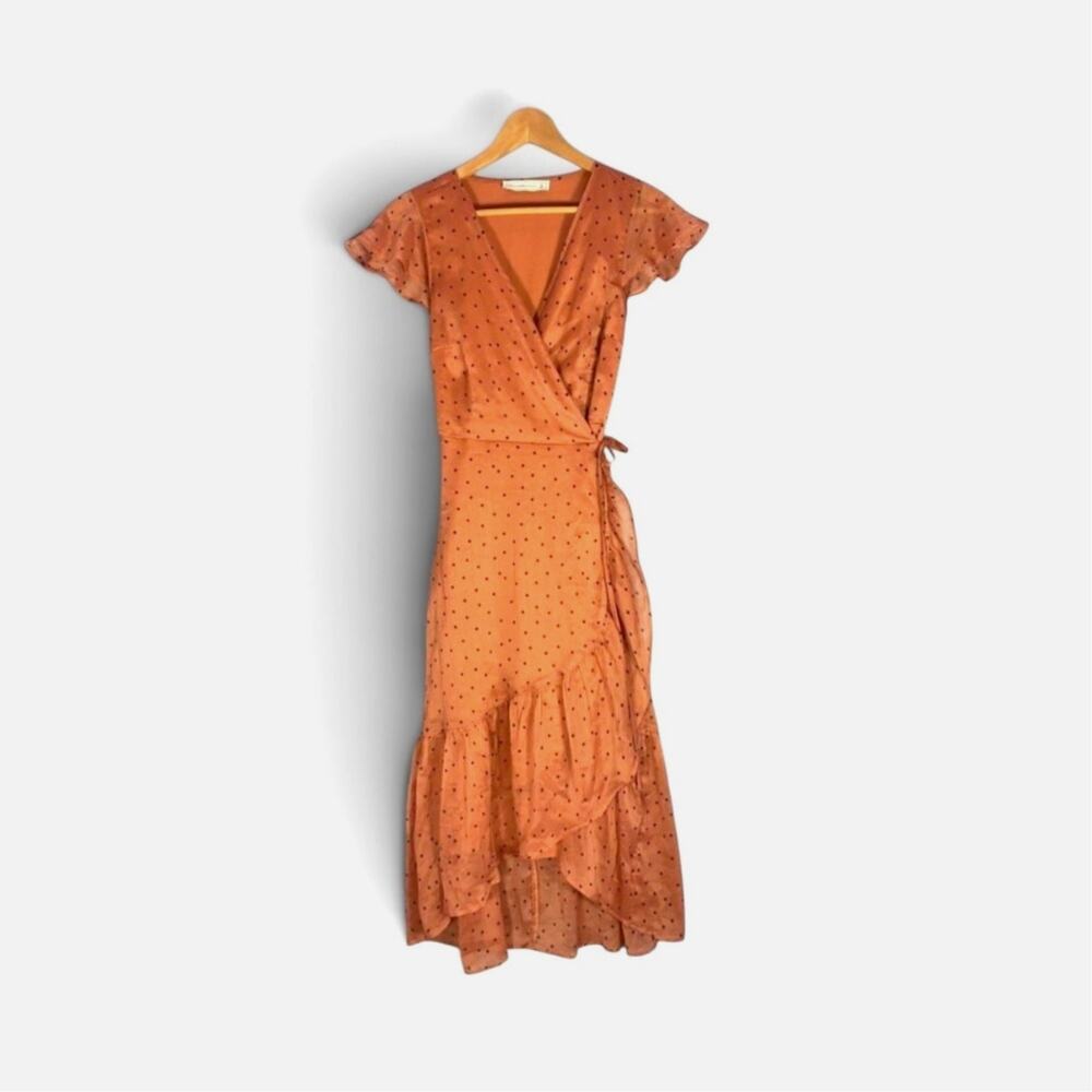Abercrombie & Fitch Polka Dot Chiffon Flutter Sleeve Wrap Midi Dress Size Small